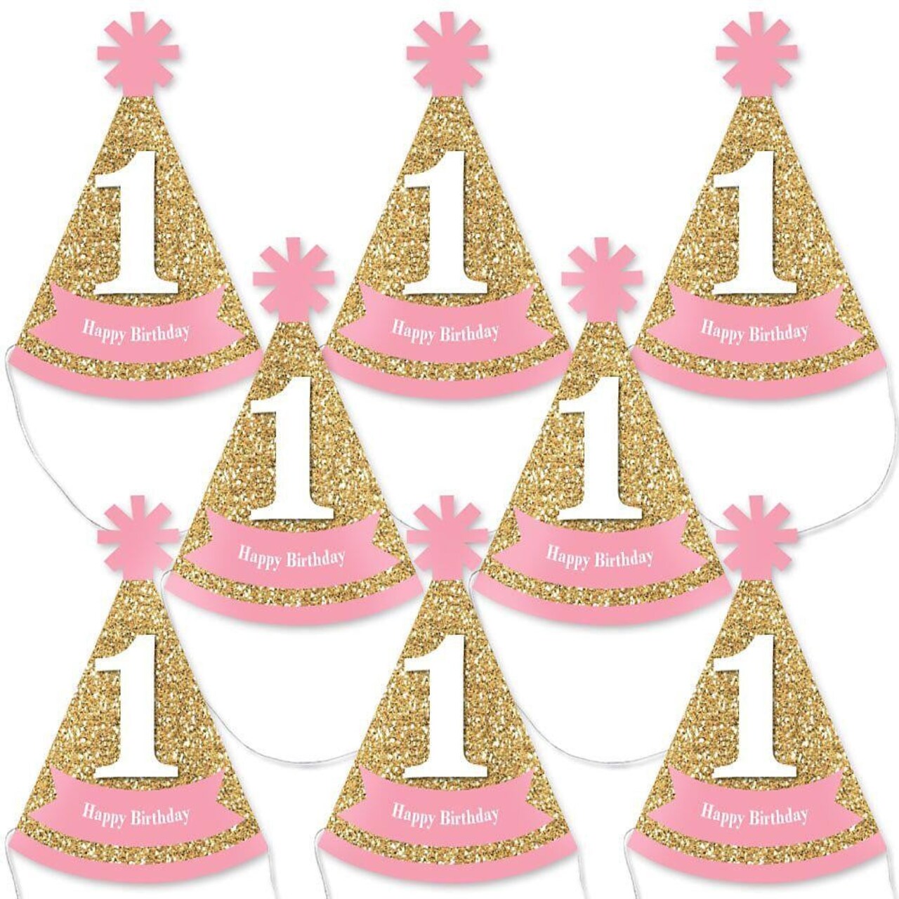 Big Dot of Happiness 1st Birthday Girl - Fun To Be One - Mini Cone First Birthday Party Hats - Small Little Party Hats - Set of 8